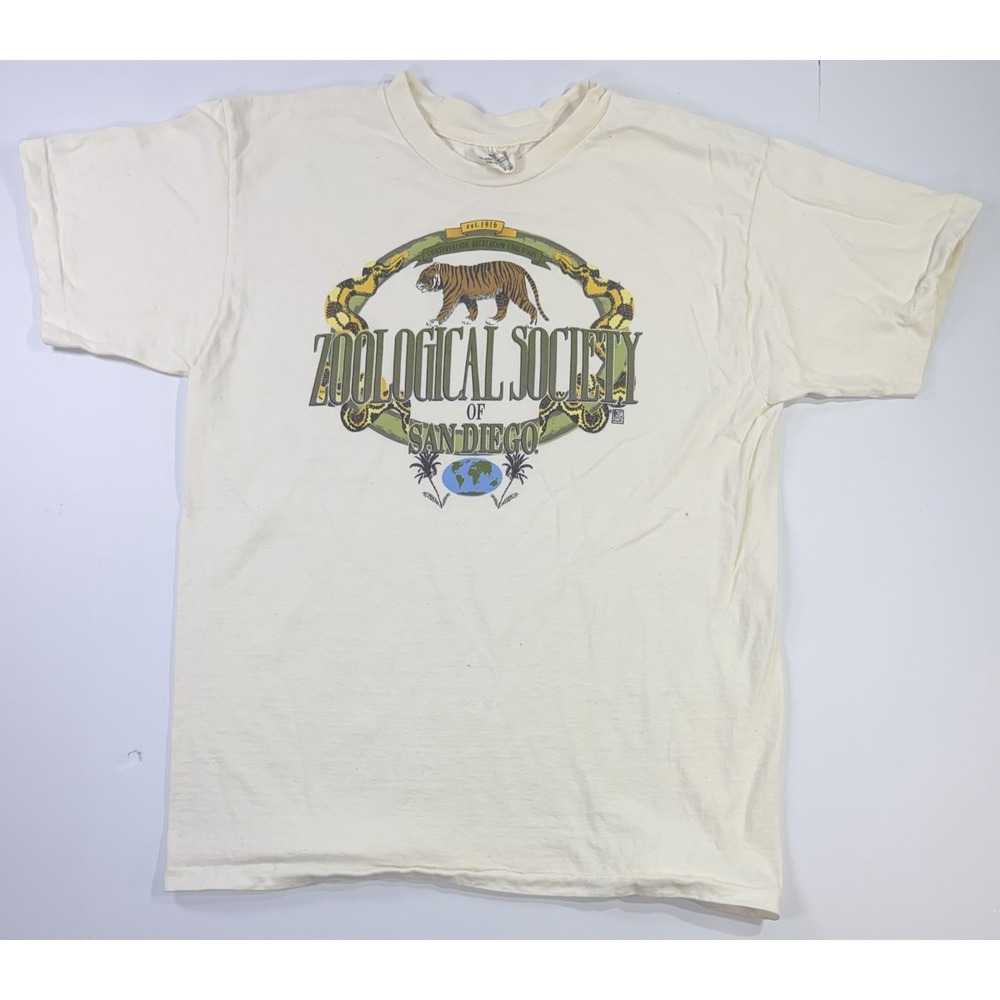 Vintage 90s Zoological Society Of SanDiego T Shirt distressed Large Ivory